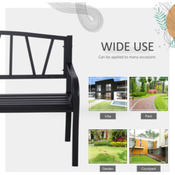Outsunny 2 Seater Black Metal Garden Bench with Decorative Backrest - Wilko - thumbnail 7
