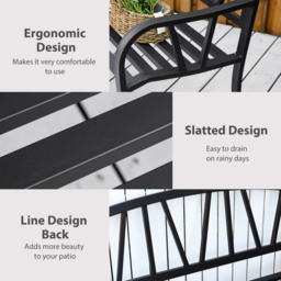 Outsunny 2 Seater Black Metal Garden Bench with Decorative Backrest - Wilko - thumbnail 6