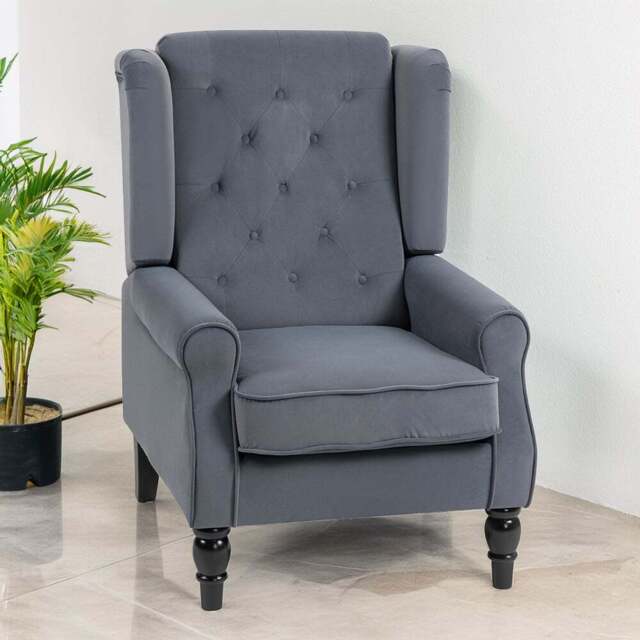 HOMCOM Grey Tufted Club Fabric Accent Armchair - Size: Single - Wilko - image 1