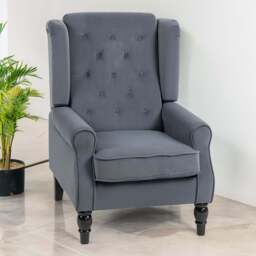 HOMCOM Grey Tufted Club Fabric Accent Armchair - Size: Single - Wilko - thumbnail 1