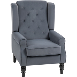 HOMCOM Grey Tufted Club Fabric Accent Armchair - Size: Single - Wilko - thumbnail 3