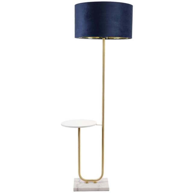 ValueLights Tavel Gold LED Floor Lamp Table with Navy Blue and Gold Velvet Lamp Shade - Size: 146 x 54 x 35cm - Wilko - image 1