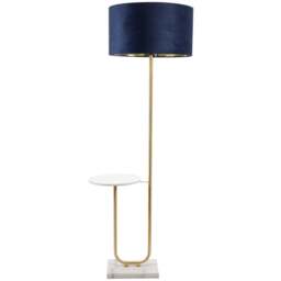 ValueLights Tavel Gold LED Floor Lamp Table with Navy Blue and Gold Velvet Lamp Shade - Size: 146 x 54 x 35cm - Wilko