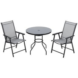 Living and Home Foldable 2 Seater Black Tempered Glass Bistro Set - Wilko - thumbnail 3