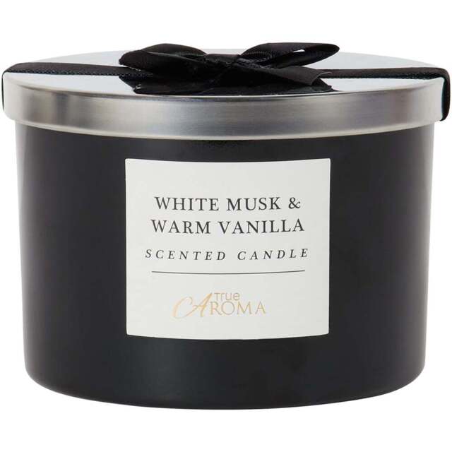 3 Wick Scented Candle White Musk and Vanilla - True Aroma - Wilko