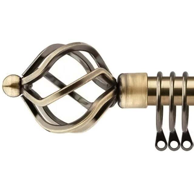 New Edge Blinds 120-210cm Extendable Brass Cage Metal Curtain Pole - Size: 120 - 210cm - Gold - Wilko - image 1