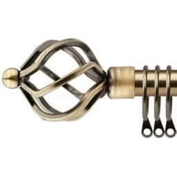 New Edge Blinds 120-210cm Extendable Brass Cage Metal Curtain Pole - Size: 120 - 210cm - Gold - Wilko - thumbnail 1