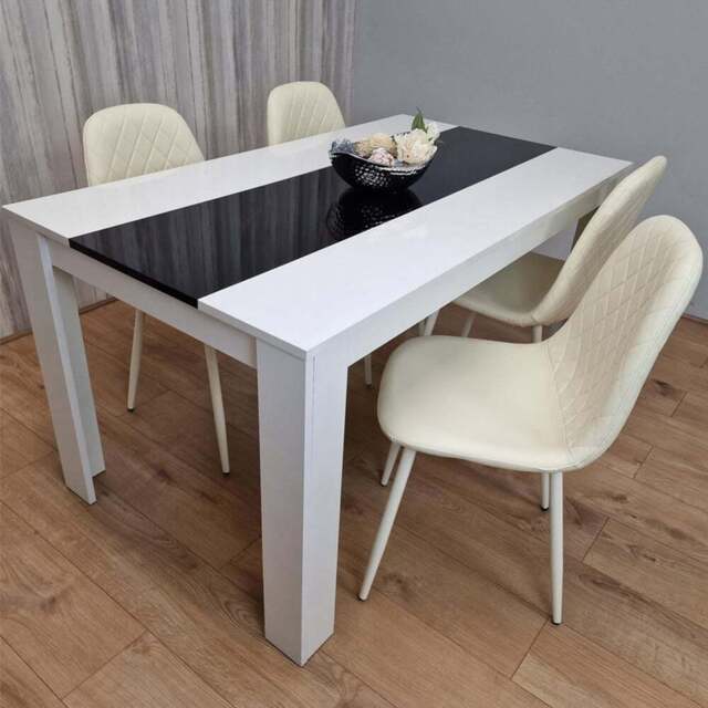 Kosy Koala 4 Seater Faux Leather Gem Pattern Dining Set White Black and Cream - Multi - Portland - Wilko - image 1