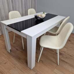 Kosy Koala 4 Seater Faux Leather Gem Pattern Dining Set White Black and Cream - Multi - Portland - Wilko