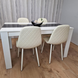 Kosy Koala 4 Seater Faux Leather Gem Pattern Dining Set White Black and Cream - Multi - Portland - Wilko - thumbnail 3