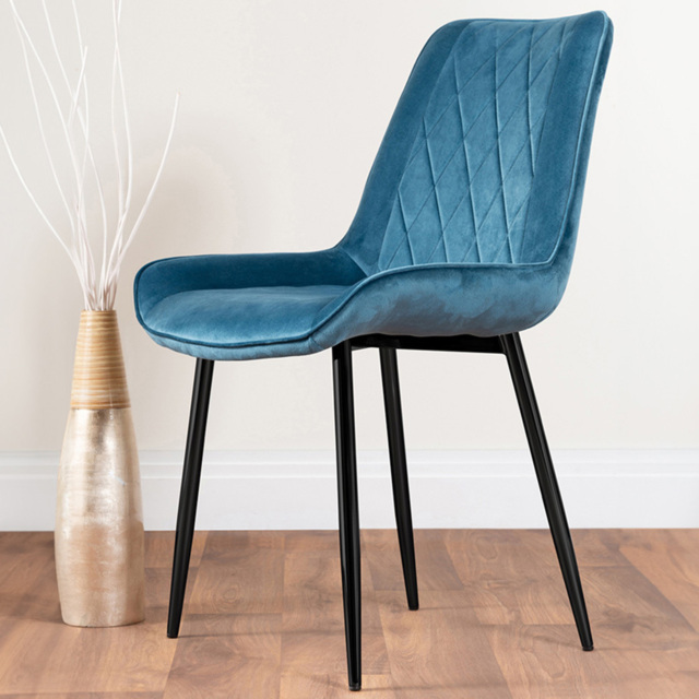 Furniturebox Cesano Set of 2 Blue and Black Velvet Dining Chair - Wilko - image 1