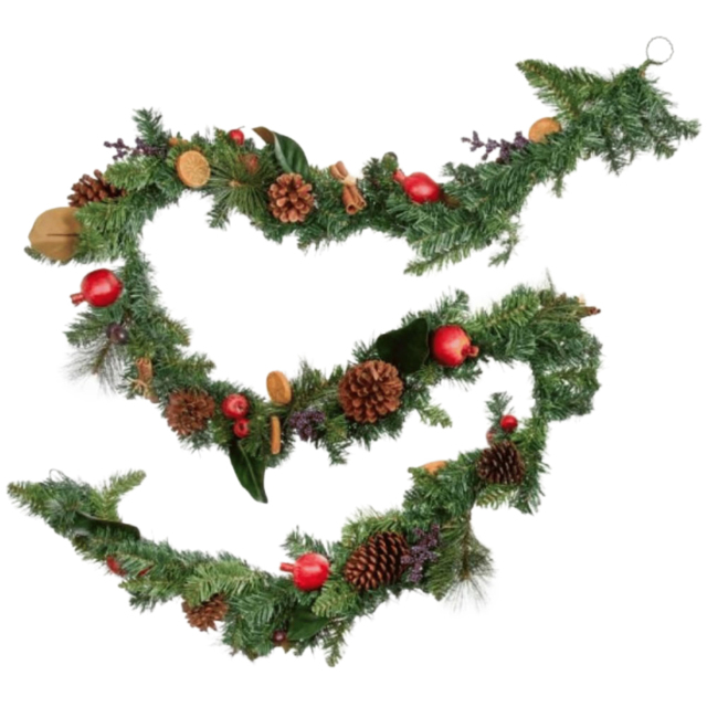 Samuel Alexander Festive Spice Garland with Pinecones and Faux Dried Fruit 270cm - Size: 10 x 270 x 10cm - Green / Brown - Wilko - image 1