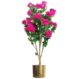 Botanik Pink Azalea Blossom Artificial Tree in Gold Metal Planter 3.3ft - Size: 105 x 50 x 50cm - Dark Pink - Wilko