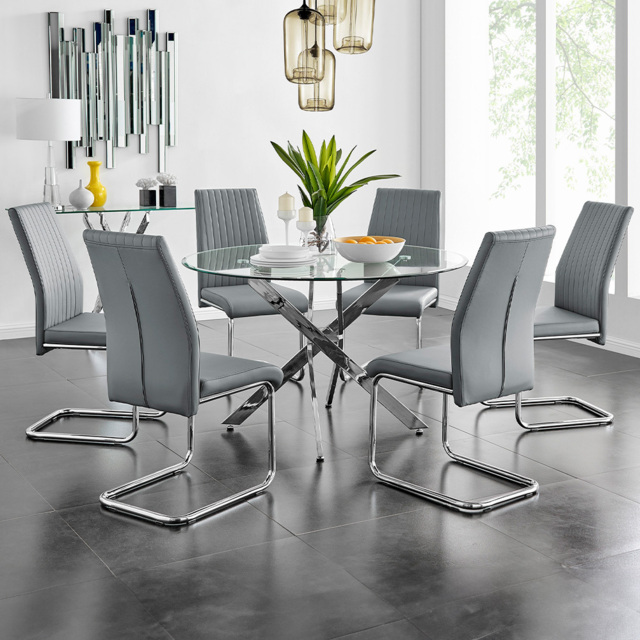 Furniturebox Arona Fortana 6 Seater Round Dining Set Elephant Grey and Chrome - Wilko - image 1