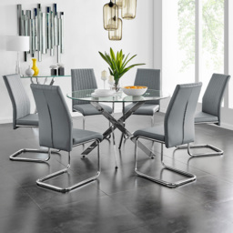 Furniturebox Arona Fortana 6 Seater Round Dining Set Elephant Grey and Chrome - Wilko - thumbnail 1