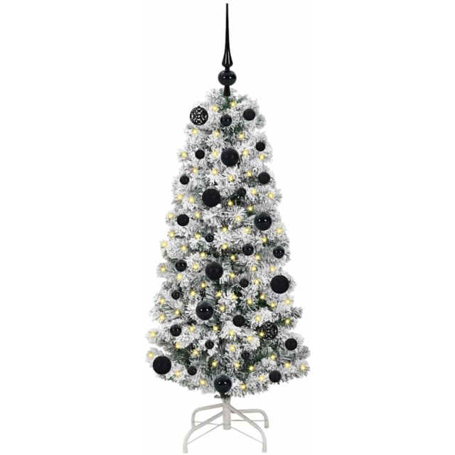 vidaXL Pre-Lit Warm White LED and Black Baubles Snow Flocked Artificial Christmas Tree 3.9ft - Green - Wilko - image 1