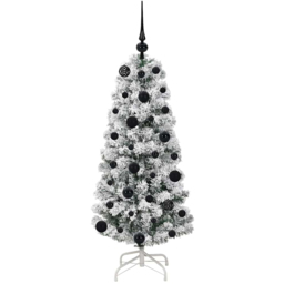 vidaXL Pre-Lit Warm White LED and Black Baubles Snow Flocked Artificial Christmas Tree 3.9ft - Green - Wilko - thumbnail 5