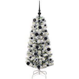 vidaXL Pre-Lit Warm White LED and Black Baubles Snow Flocked Artificial Christmas Tree 3.9ft - Green - Wilko