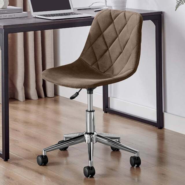 Furniturebox Theresa Brown Velvet and Silver Office Chair - Size: 53 x 47 x 53cm - Wilko - image 1