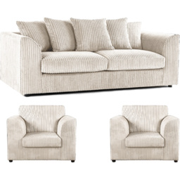 Luxor 5 Seater Cream Jumbo Cord Scatter Back Sofa Suite - Wilko - thumbnail 3
