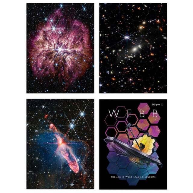 Artery8 NASA James Webb Space Telescope Galaxies Supernova Stars Wall Art Print 30 x 41cm 4 Pack - Size: 40.5 x 30.5 x 0.3cm - Black - Wilko - image 1