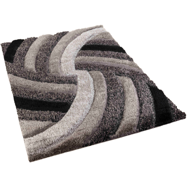 Desire Rug Modern Grey Swirl Shimmer Soft Shaggy Area Rug 200 x 290cm - Desire Rugs - Wilko
