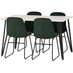 Seconique Marlow and Lukas 4 Seater Dining Set White Marble and Emerald Green Velvet - White Marble/Emerald Green Velvet - Wilko - thumbnail 3