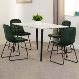 Seconique Marlow and Lukas 4 Seater Dining Set White Marble and Emerald Green Velvet - White Marble/Emerald Green Velvet - Wilko