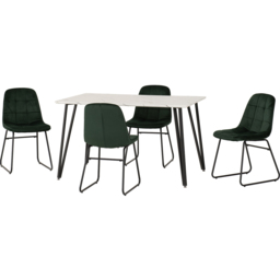 Seconique Marlow and Lukas 4 Seater Dining Set White Marble and Emerald Green Velvet - White Marble/Emerald Green Velvet - Wilko - thumbnail 4