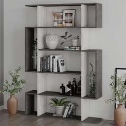 Decortie Mito Retro Grey and Ancient White Modern Tall Bookcase - Size: 5 Shelf - Multi - Wilko