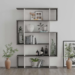 Decortie Mito Retro Grey and Ancient White Modern Tall Bookcase - Size: 5 Shelf - Multi - Wilko - thumbnail 5
