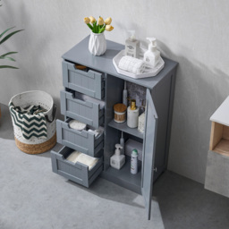 Bath Vida Priano Single Door 4 Drawer Grey Bathroom Cabinet - Size: 81 x 60 x 30cm - Wilko - thumbnail 5
