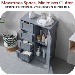 Bath Vida Priano Single Door 4 Drawer Grey Bathroom Cabinet - Size: 81 x 60 x 30cm - Wilko - thumbnail 7