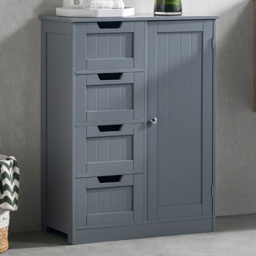 BATH VIDA Priano Single Door 4 Drawer Grey Bathroom Cabinet - Size: 81 x 60 x 30cm - Wilko