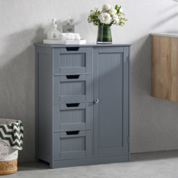Bath Vida Priano Single Door 4 Drawer Grey Bathroom Cabinet - Size: 81 x 60 x 30cm - Wilko - thumbnail 4
