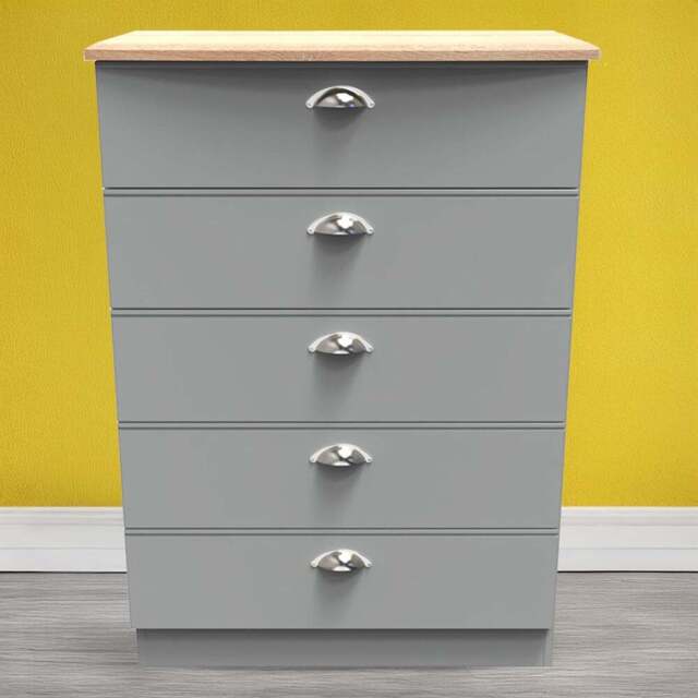 Crowndale Victoria 5 Drawer Dusk Grey and Oak Chest of Drawer - Wilko - image 1
