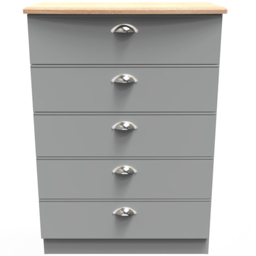 Crowndale Victoria 5 Drawer Dusk Grey and Oak Chest of Drawer - Wilko - thumbnail 3