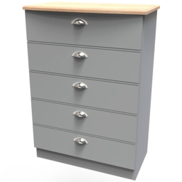 Crowndale Victoria 5 Drawer Dusk Grey and Oak Chest of Drawer - Wilko - thumbnail 5