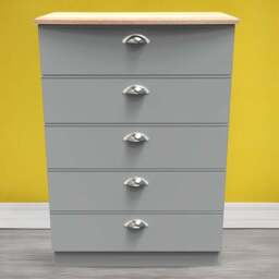 Crowndale Victoria 5 Drawer Dusk Grey and Oak Chest of Drawer - Wilko - thumbnail 1