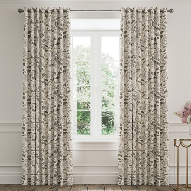 V&A Ornamental Bloom Grey Lined Curtains 168 x 137cm - Size: 138 x 168 x 2cm - Linen & Grey - Wilko - image 1