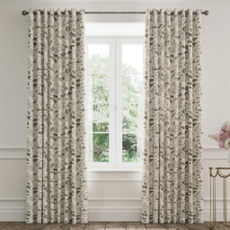 V&A Ornamental Bloom Grey Lined Curtains 168 x 137cm - Size: 138 x 168 x 2cm - Linen & Grey - Wilko