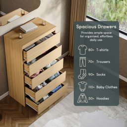 VIDA DESIGNS Denver 5 Drawer Pine Chest of Drawers - Brown - Wilko - thumbnail 7