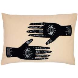 furn. Ashram Hands Blush Embroidered Cushion - Size: 50 x 35cm - Pink - Wilko