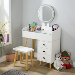 Home Source Nova 5 Drawer White Vanity Table and Cushioned Stool Set with LED Mirror - Size: 138 x 106 x 40cm - Wilko - thumbnail 7