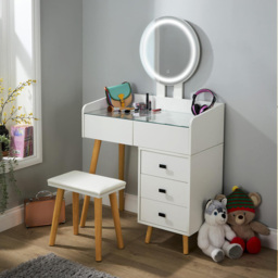 Home Source Nova 5 Drawer White Vanity Table and Cushioned Stool Set with LED Mirror - Size: 138 x 106 x 40cm - Wilko - thumbnail 6