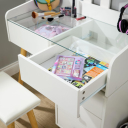 Home Source Nova 5 Drawer White Vanity Table and Cushioned Stool Set with LED Mirror - Size: 138 x 106 x 40cm - Wilko - thumbnail 3