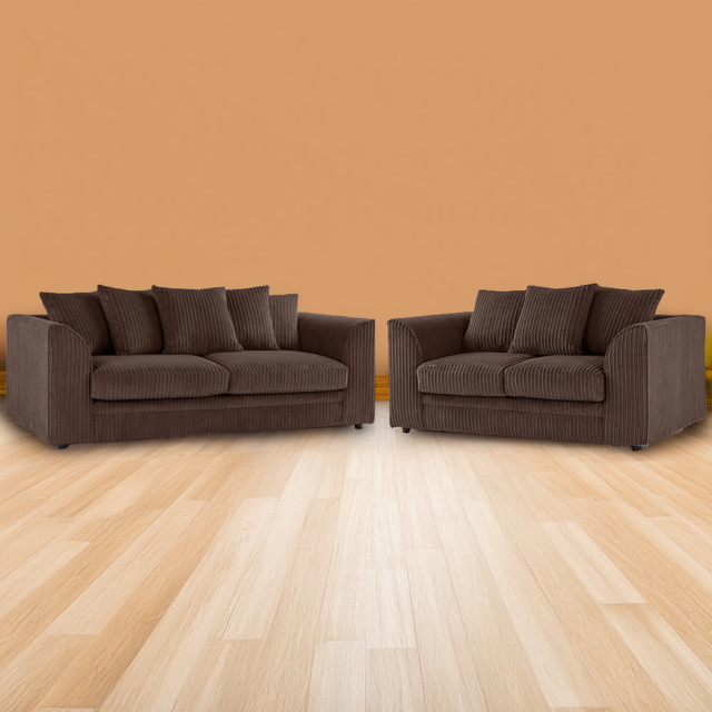 Portland Luxor 5 Seater Chocolate Jumbo Cord Sofa Set with Scatter Back - Brown - Wilko - image 1