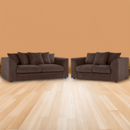 Portland Luxor 5 Seater Chocolate Jumbo Cord Sofa Set with Scatter Back - Brown - Wilko - thumbnail 1