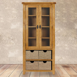 Kinsale 2 Door Oak Display Cabinet with Baskets - Size: 180 x 85 x 36cm - Brown - Wilko