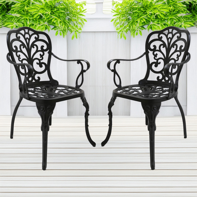 Centurion Bangui Set of 2 Black Garden Bistro Chairs with Armrests - Size: 88 x 49 x 50cm - Wilko - image 1